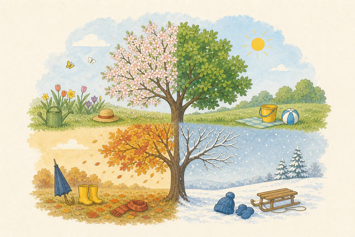 Die vier Jahreszeiten entdecken – Illustration