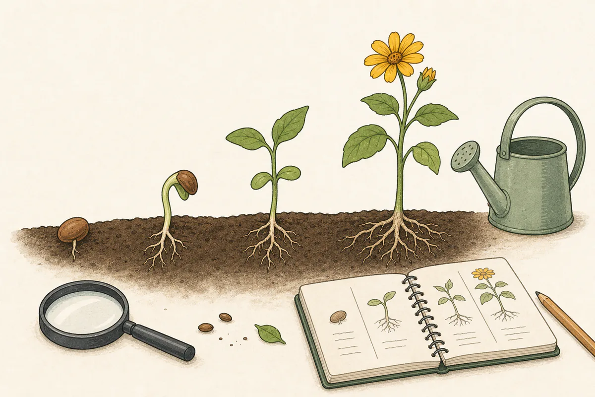 Pflanzen beschriften und Wachstum ordnen – Illustration