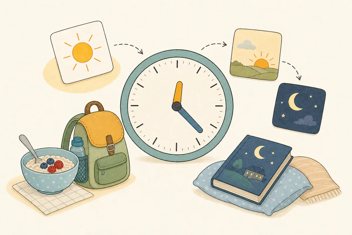 Uhrzeit lesen und eintragen – Illustration